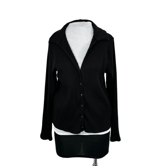 Old Navy Black Ribbed Button-Up Cardigan With Collar XXL - Picture 1 of 5
